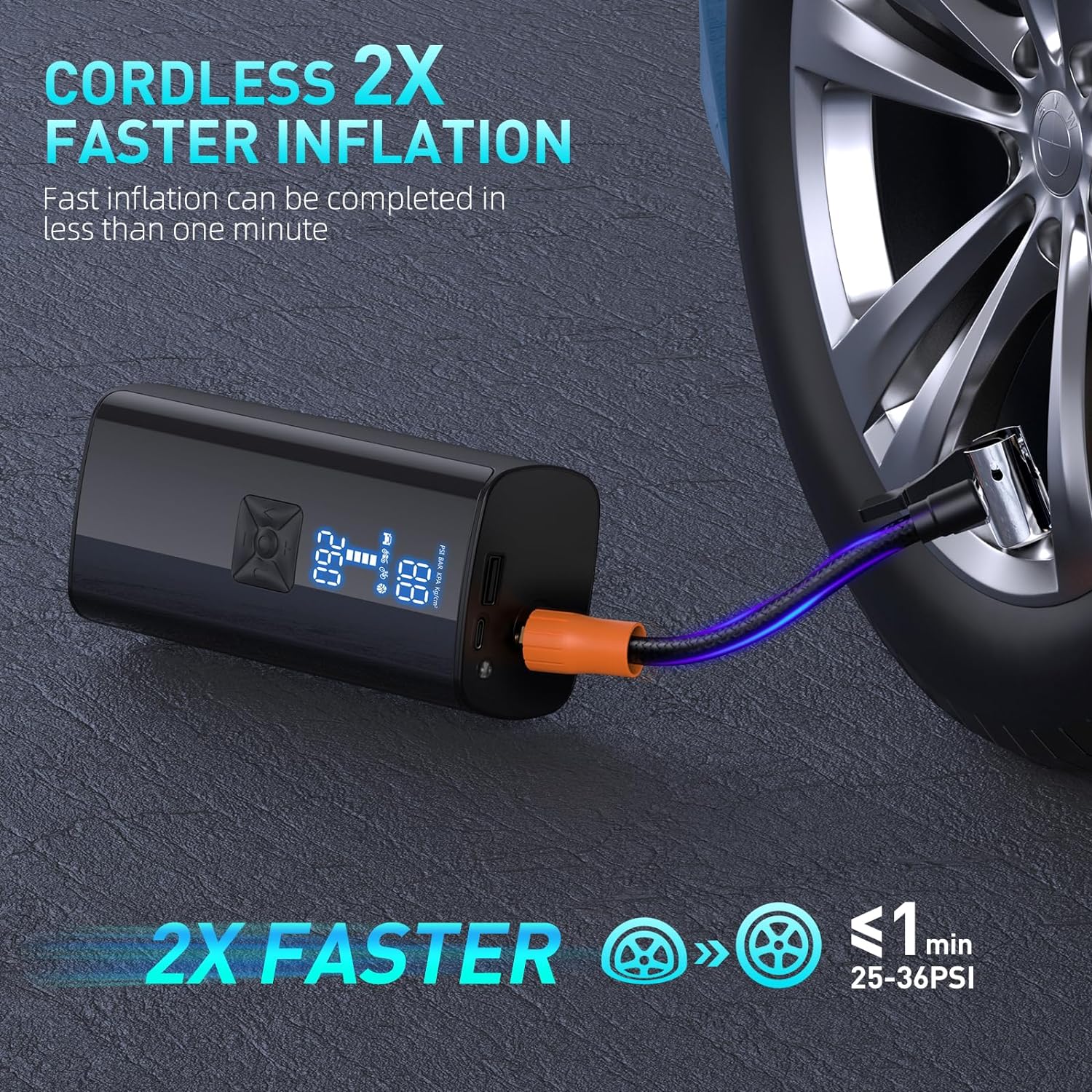 150PSI Portable Air Pump for Car Tires with 25000mAh Battery